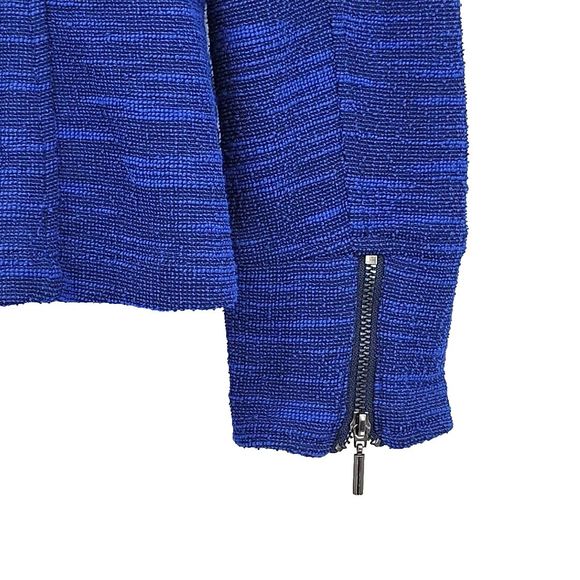H by Halston Womens Tweed Jacket Size 6 Blue Zippers Asymmetrical Stretchy‎ - Picture 6 of 8